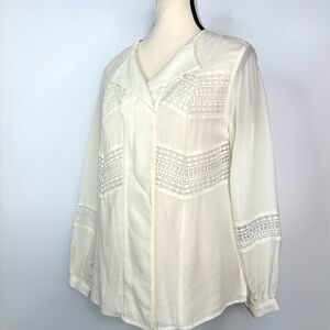 Chico's Ivory Lace Cottage Boho Blouse Pullover‎ Tunic Top Shirt 4-6P